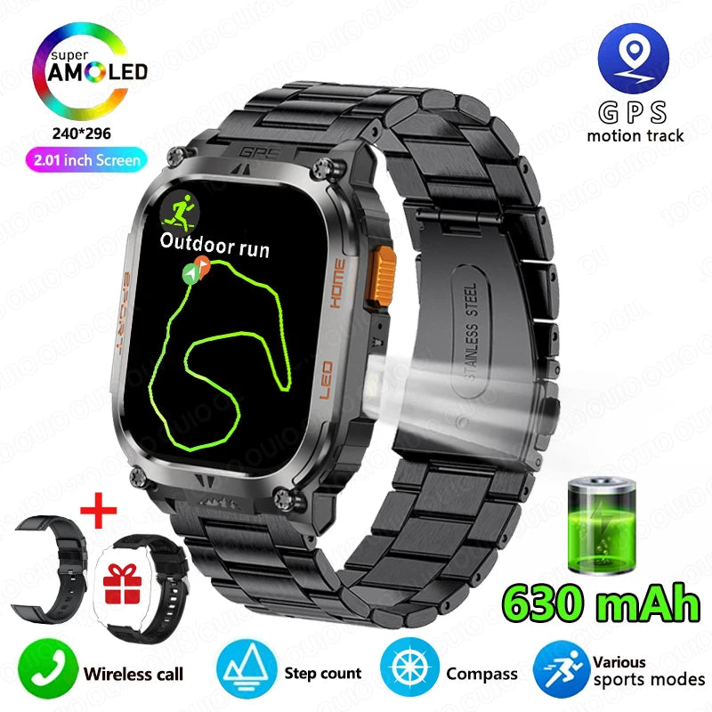 2025 New GPS Track Smart Watch Men IP68 Waterproof 2.01-inch HD Screen Compass 630mah Battery Bluetooth Call Outdoor Smart watch