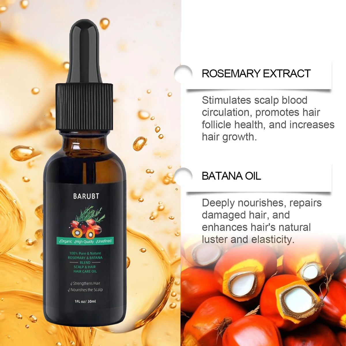 BARUBT hair essential oil contains rosemary Bettana extract to improve frizzy strong hair essential oil