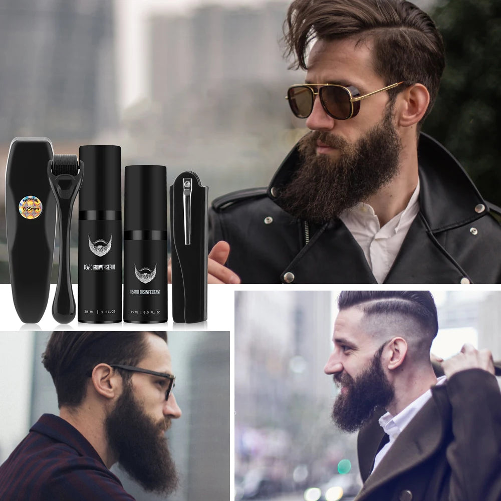 1Set Men Beard Grooming Kit Mustache Beard Hair Growth Oil Styling Tool Beard Essential Balm Comb Moisturize Wax Scissor