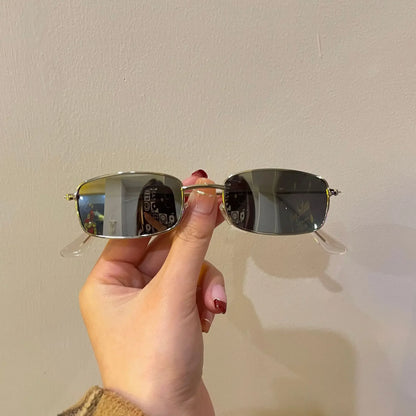 Retro Metal Small Square Glasses Women Men Silver Black Narrow Frame Sunglasses Simple Versatile Sunglasses Fashion Accessories
