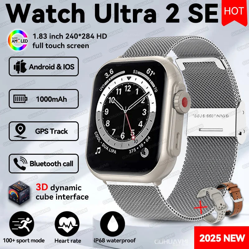 2025 New 1000mAh Long Battery Life Smartwatch Men Bluetooth Call Waterproof 1.83 inch Full Touch Fitness Sport Smart Watch Women