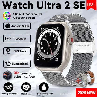 2025 New 1000mAh Long Battery Life Smartwatch Men Bluetooth Call Waterproof 1.83 inch Full Touch Fitness Sport Smart Watch Women