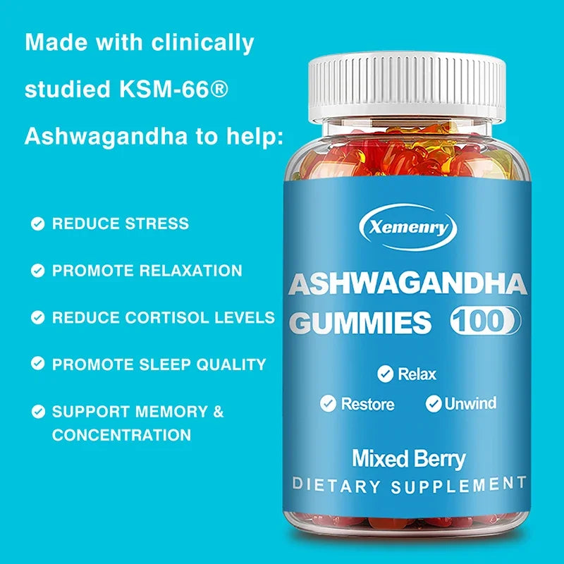 Ashwagandha Gummies - Improve Sleep, Relieve Stress, Support Immunity, Relaxation, Mood and Cognitive Health