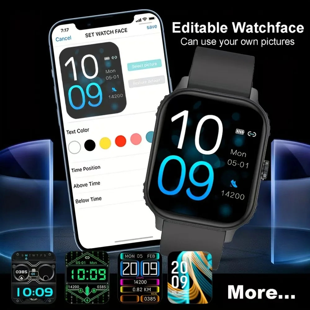 2025 new smart watch 1000MAH 2.04 inch ultra HD screen all day health heart rate detection 70+ sports IP68 waterproof BT call