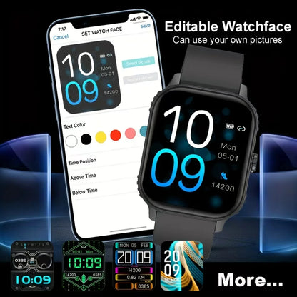 2025 new smart watch 1000MAH 2.04 inch ultra HD screen all day health heart rate detection 70+ sports IP68 waterproof BT call