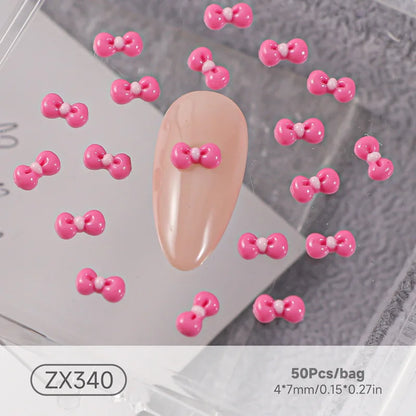 50PCS 3D Nail Art Bow Charms Supplies Kawaii Accessories Resin Parts For Manicure Decor Nails Decoration Design Material Tool