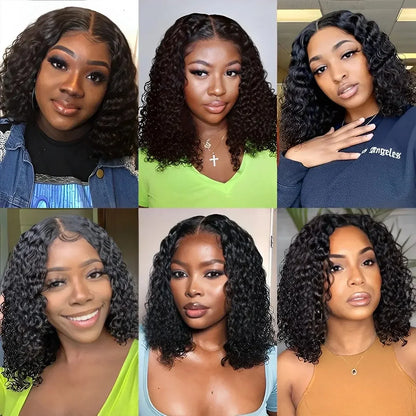 Peruvian Short Kinky Curly Virgin Hair Bundles With Closure 100% Unprocessed Hair Weft Extension Humain Hair Natural Black