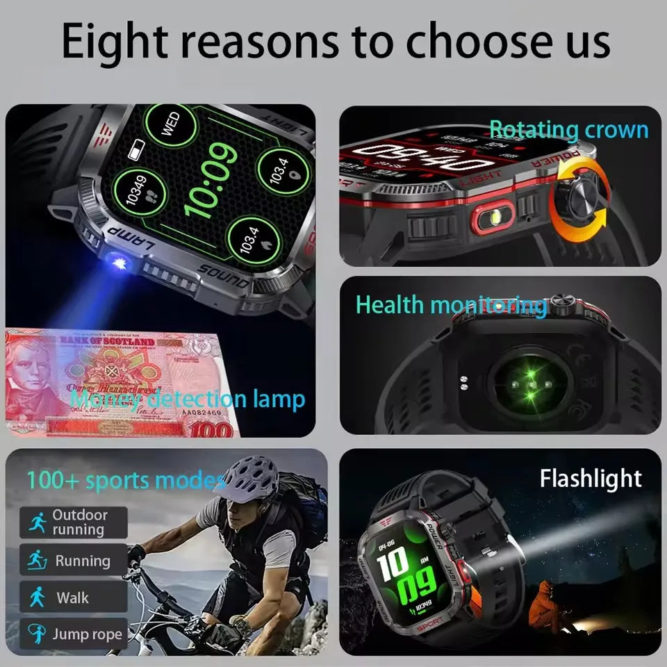 New For  Smart Watch Military GPS Men Flashlight Waterproof Outdoor Sport Tracker Bluetooth Call Smartwatches Women