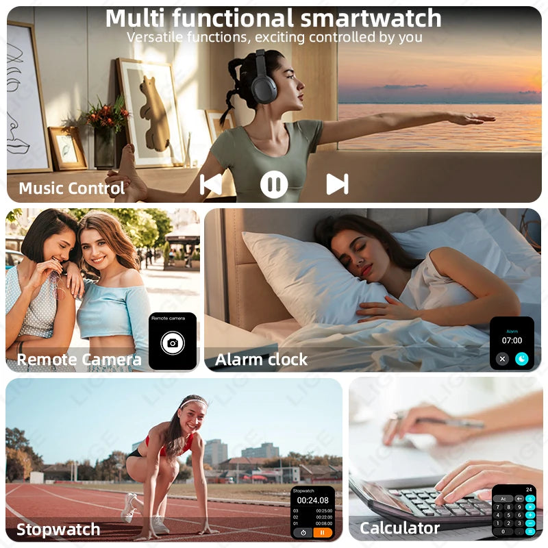 LIGE Women Smart Watch Bluetooth Call Heart Rate Sleep Monitor AI Voice Alarm Clock Music Control IP68 Waterproof Smartwatch Men