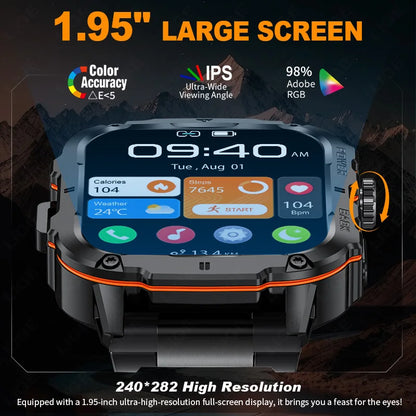 LIGE 2025 Rugged Military Smart Watch Men Outdoor Watches lP68 Waterproof 1.95" Al Voice BT Call Man Smartwatch For Android IOS