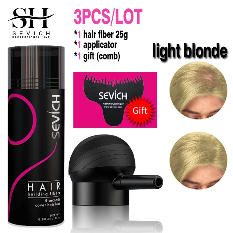 10 Colors Sevich Hair Fibers Keratin Fibers Applicator Hair Building Fibers Spray Hair Loss Instant Regrowth Thickening Powders