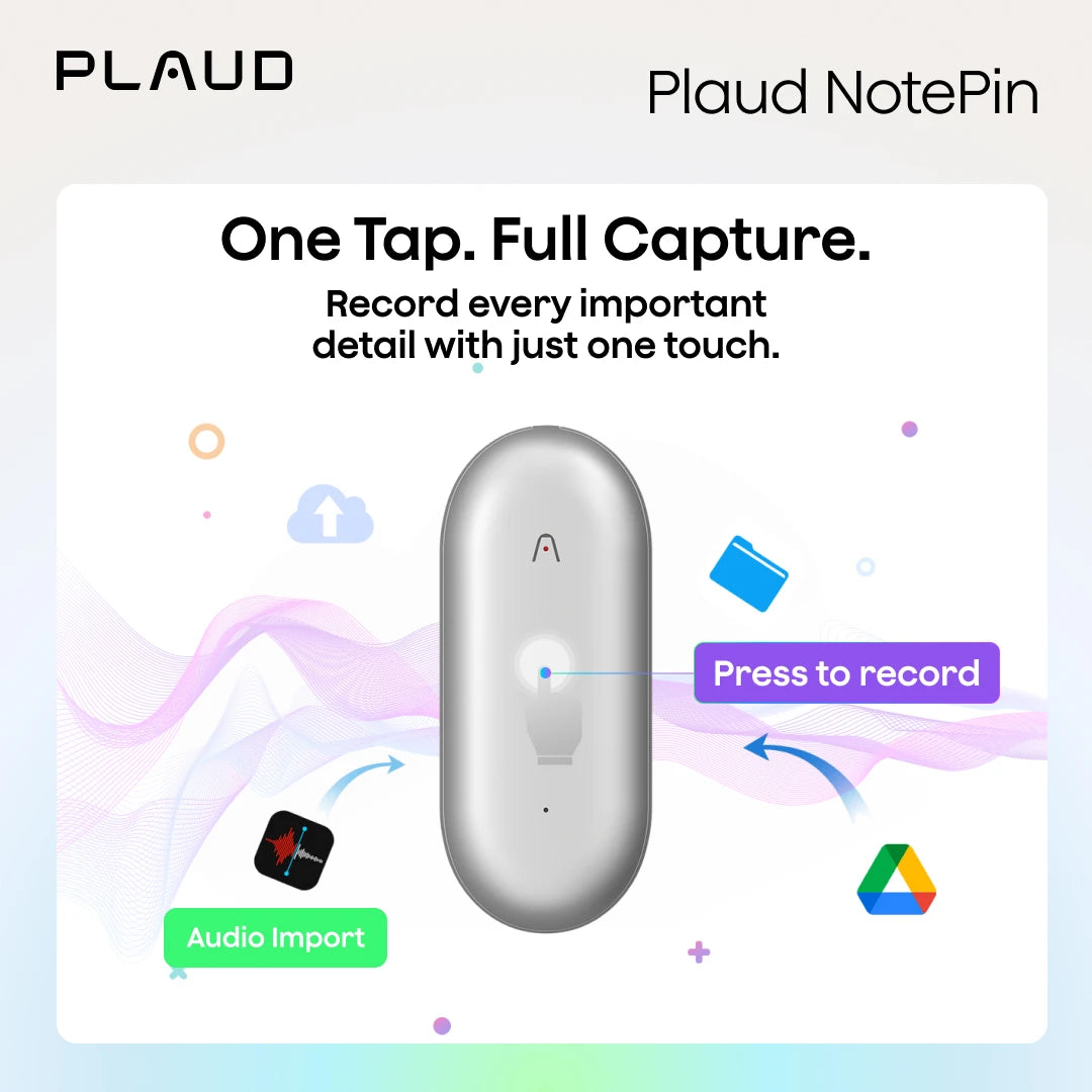 PLAUD NotePin Wearable AI Voice Recorder, AI Notetaker, Smart Transcription & Summarization, with Wristband & Lanyard