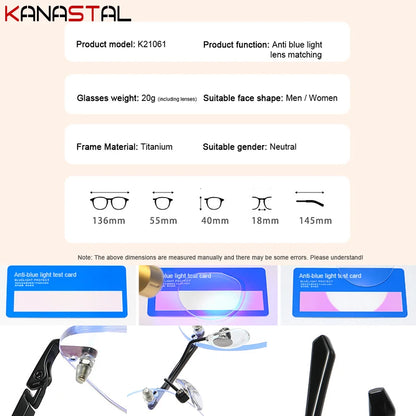 Men Titanium Rimless Eyeglasses Frame Blue Light Blocking Lenses Women Anti Fatigue Glasses Prescription Myopia Reading Eyewear