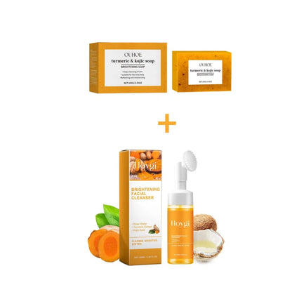 Turmeric Face Soap Facial Cleanser Set Gentle Cleaning Lemon Turmeric Essence Skin Purifying Soap Facial Cleanser Skin Care Set