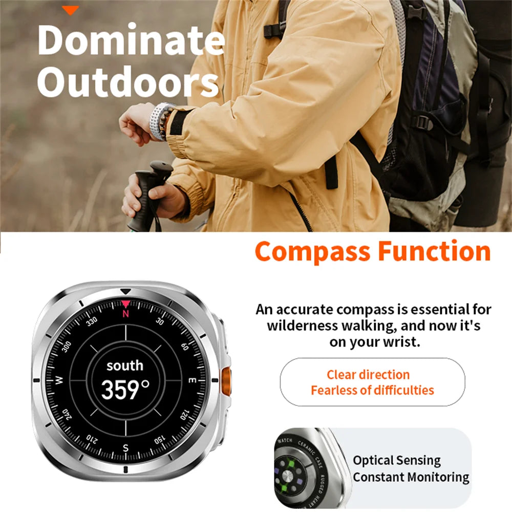 SOS Watch 7 Ultra GPS Compass Smart Watches Outdoor Sports BT Call Smartwatch Men Women IP68 Waterproof 3D Menu Health Monitor