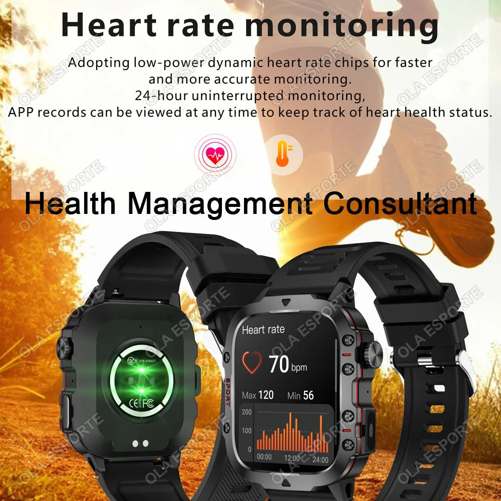 2025 New Military Smart Watch Men Outdoor 2.01" Al Voice Bluetooth Call Smartwatch Surprise Gift Outdoors For Android & IOS Male