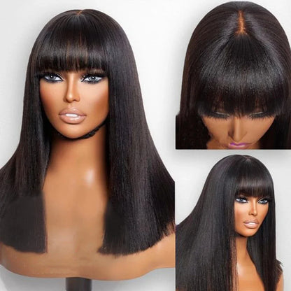 Glueless 3x1 Bob Wig Human Hair Ready To Wear And Go Short Straight Machine Made Bob Wig With Bangs Brazilian For Black Women