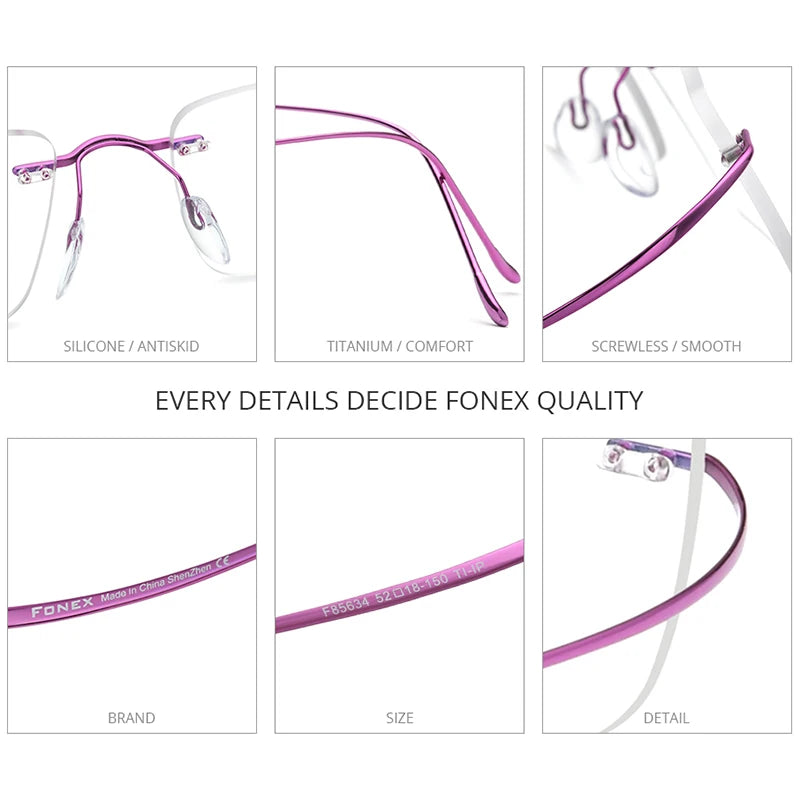 FONEX B Titanium Glasses Frame Men New Brand Design Rimless Square Eyeglasses Frameless Women Ultralight Japanese Eyewear 85634
