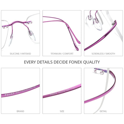 FONEX B Titanium Glasses Frame Men New Brand Design Rimless Square Eyeglasses Frameless Women Ultralight Japanese Eyewear 85634