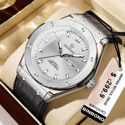 New Leather Casual Clock Men Luxury Watch Automatic Watches Mens Top Man Gifts Fashion Quartz Wristwatches Relojes Para Hombres