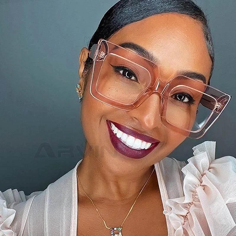 Big Oversized Square Eyeglass Frames Women Trendy Gradients Transparent Computer Optical Lenses Glasses Anti Blue Lens Eyewear