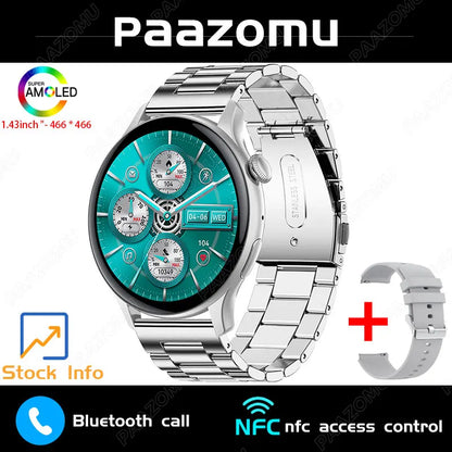 New Smart Watch Women 466*466 AMOLED Screen Always Display Time NFC Bluetooth Call Fashion IP68 Waterproof Sports Men Smartwatch