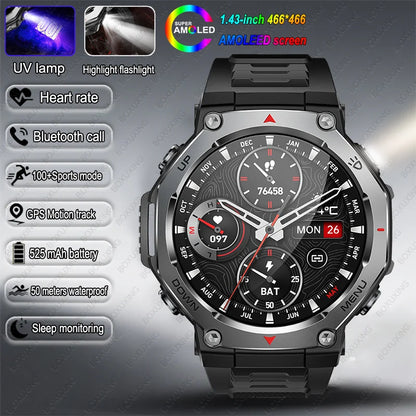 New Military Outdoor Sports Smart Watch Men GPS Motion Track 5 ATM Waterproof Heart Rate HD Bluetooth Call Smartwatch For Xiaomi