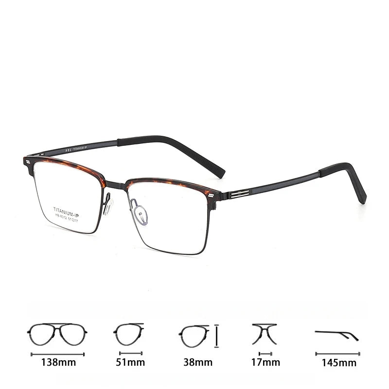 TFTB Luxury Pure Titanium Men's Glasses Square Screwless Design Stylish Ultra-light Optical Prescription Eyeglasses Frame 8012