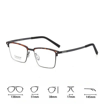 TFTB Luxury Pure Titanium Men's Glasses Square Screwless Design Stylish Ultra-light Optical Prescription Eyeglasses Frame 8012