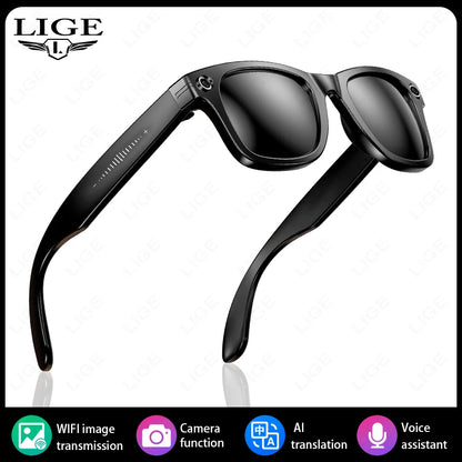 LIGE New Camera Smart Glasses with Photochromic Lenses Photography Video ChatGPT AI Interactive Translation Smart Sunglasses Men