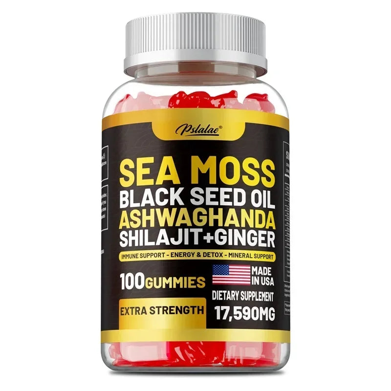 Sea Moss, Black Seed Oil, Ashwagandha, Ginger, Shilajit Gummies - Boosts Energy, Skin, Joints & Immunity