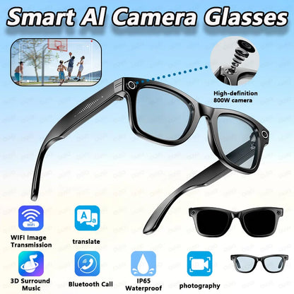 HD 800W Camera Smart Glasses AI Photo Recognition Answer Translation WIFI Image Transmission Color-Changing Lens Smart Glasses
