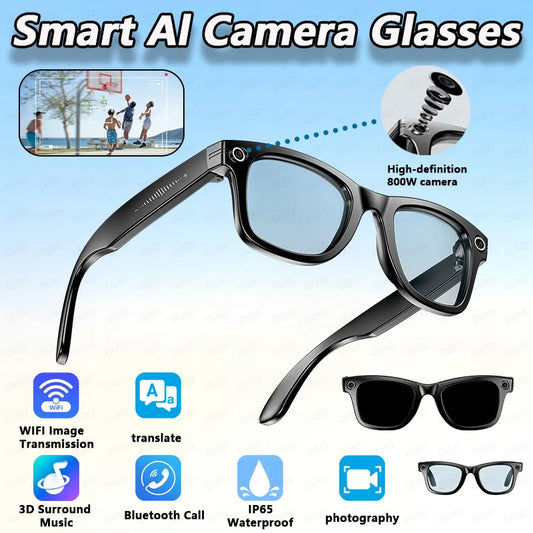 HD 800W Camera Smart Glasses AI Photo Recognition Answer Translation WIFI Image Transmission Color-Changing Lens Smart Glasses