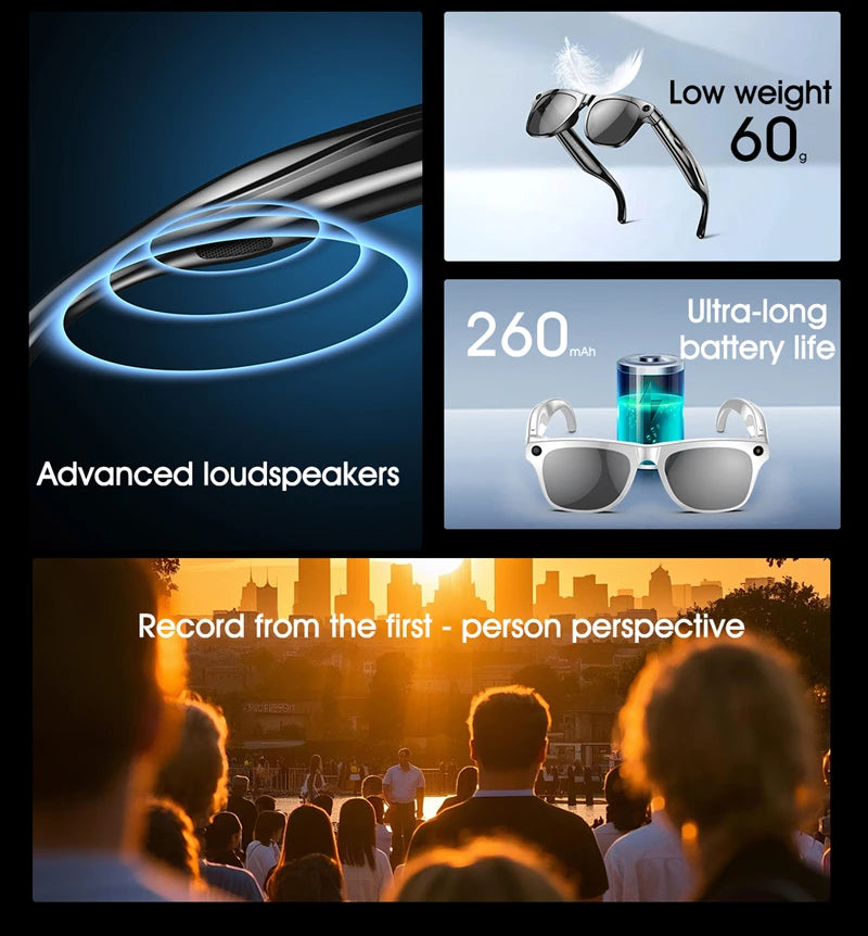 6K HD AI Smart Glasses Camera Mini Camera Bluetooth Call Voice Assistant Control Smart Sports Wearable Camera Glasses 2025 ﻿