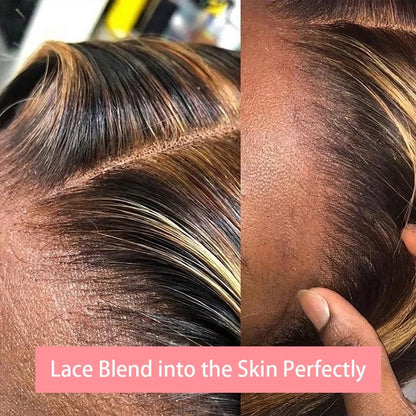 200% Density Short Bob Wigs Highlight Straight Lace Front Wigs Blonde 13x4 Transparent Lace Front Wig 100% Human Hair 427#16Inc