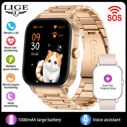 LIGE Women Smart Watch Bluetooth Call Heart Rate Sleep Monitor AI Voice Alarm Clock Music Control IP68 Waterproof Smartwatch Men