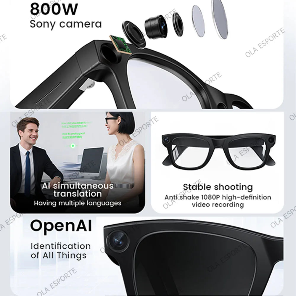 2IN1 AI Smart Glasses 800W Pixel Camera Bluetooth Call Voice Assistant Stereo Music Translate anti-blue light lenses Sunglasses