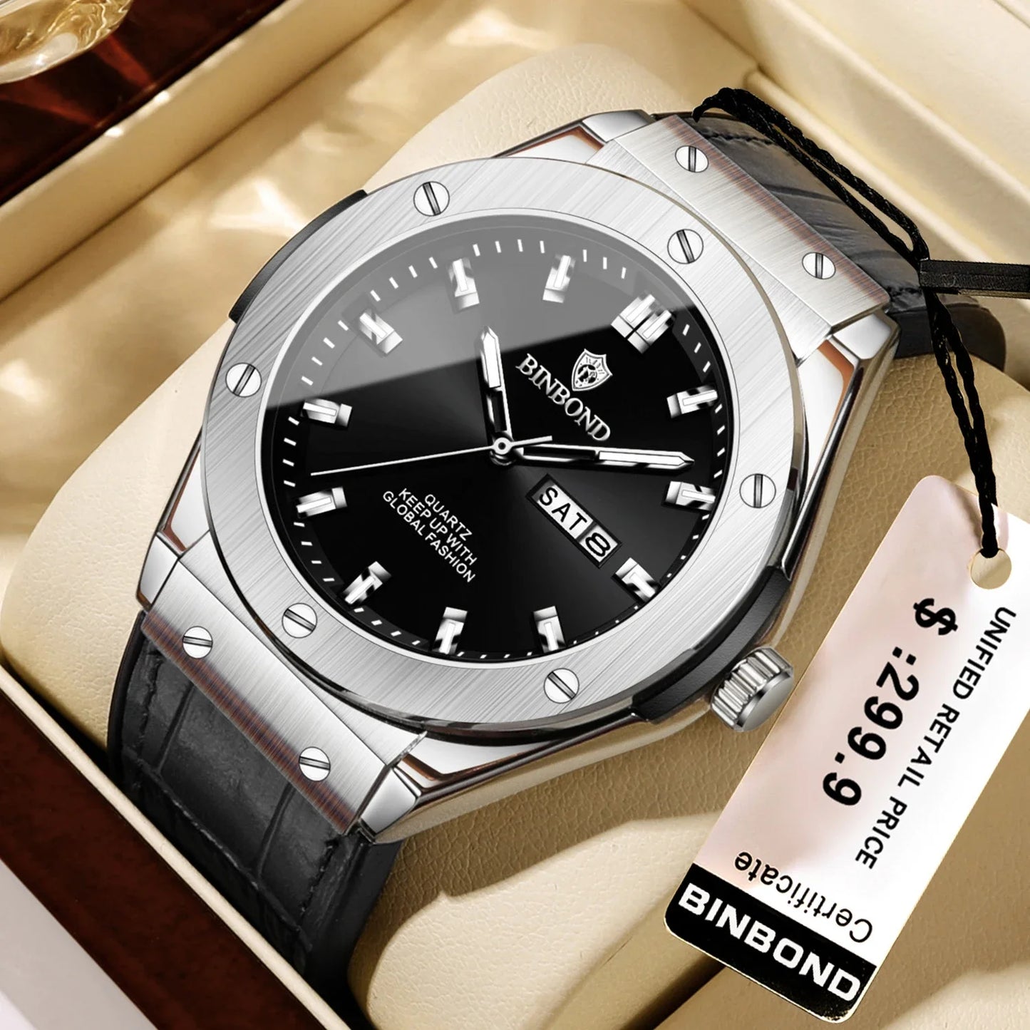 New Leather Casual Clock Men Luxury Watch Automatic Watches Mens Top Man Gifts Fashion Quartz Wristwatches Relojes Para Hombres