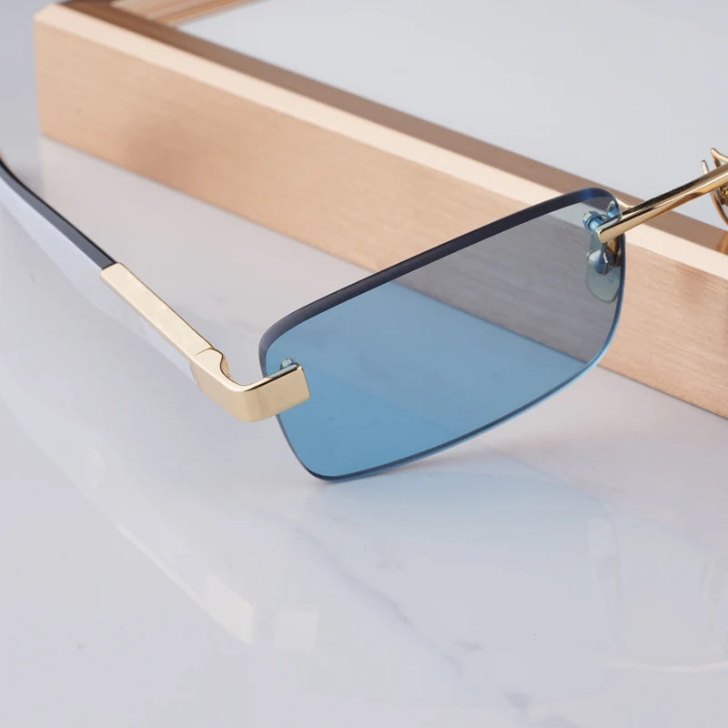 THE ARTIST III Designer Rimless Sunglasses Rectangle Men Alloy Acetate Germany Brand Trendy Classical High Quality Women UV400