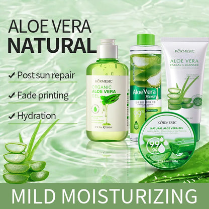 KORMESIC 4pcs Aloe Vera Series Women's Care Kit Natural Organic Aloe Vera Gel Series Facial Care Cleansing Moisturizing Skincare