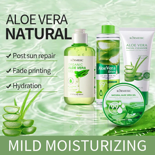 KORMESIC 4pcs Women's Care Kit Natural Organic Aloe Vera Gel Series Facial Care Cleansing Moisturizing Skincare