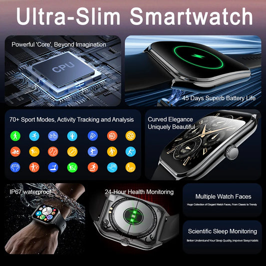 2025 New 7.5MM Ultra Thin Smart Watch Men 1.96"AMOLED Screen Always Show Time Heart Rate Sport Waterproof BT Call Smartwatch