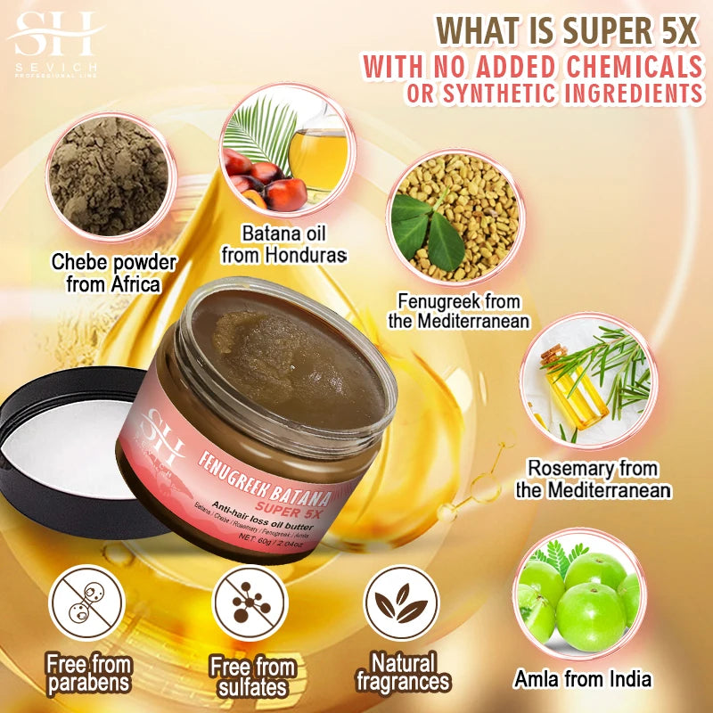 Batana Super 5x Hair Growth Oil Chebe Butter Hair Mask Rosemary Hair Regrowth Serum Fenugreek Seed Regrowth Thicken Oil Amla Oil