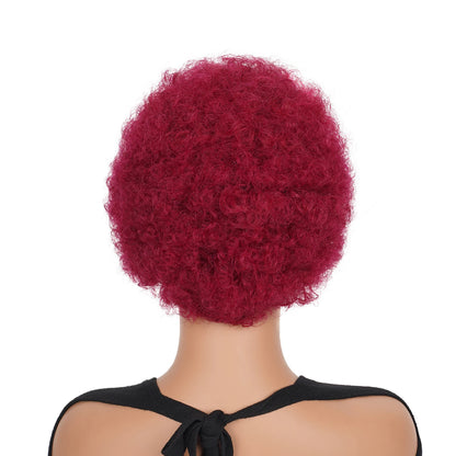 Short Afro Curly Wave Brazilian Human Hair Wigs Afro Puff Kinky Curly Wig For Women Black Brown Red Color Full Machine Wig