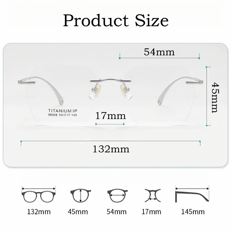 YIMARUILI Ultra-light Fashion Polygonal Luxury Myopia Eyewear Men Retro Pure Titanium Optical Prescription Rimless Glasses Women