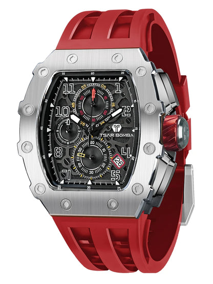 TSAR BOMBA Watch for Men Luxury Brand Tonneau Design Waterproof Clock Stainless Steel Wristwatch Fashion Rectangle Mens Watch