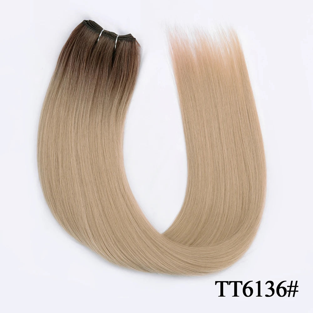 Straight Hair Extensions Synthetic Smooth Ombre Hair Weaving 26 inches brown Synthetic Straight Hair Bundles Full To End
