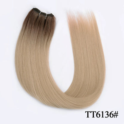 Straight Hair Extensions Synthetic Smooth Ombre Hair Weaving 26 inches brown Synthetic Straight Hair Bundles Full To End