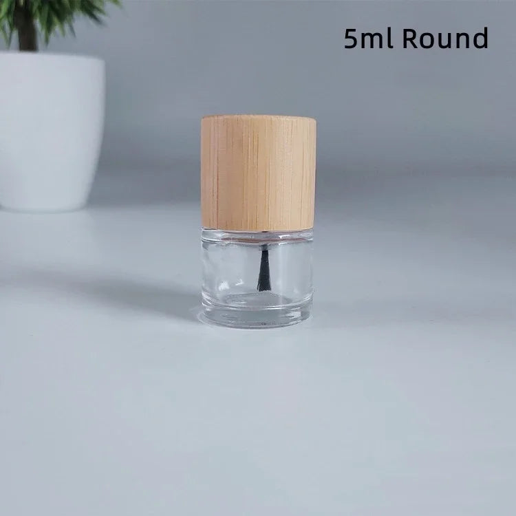 5ml 10ml 15ml Glass Nail Oil Bottle Hair Brush Nail Glue Bottle Bottling Solid Wood and Bamboo Cover Nail Oil Bottle Wholesale