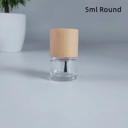 5ml 10ml 15ml Glass Nail Oil Bottle Hair Brush Nail Glue Bottle Bottling Solid Wood and Bamboo Cover Nail Oil Bottle Wholesale